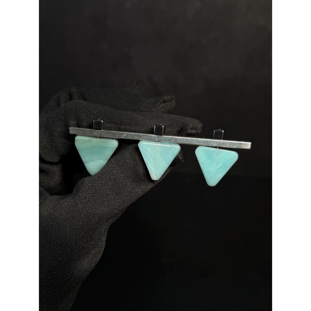 Sterling Silver Kinetic Triangle Stone Bar Brooch Kinetyk STG